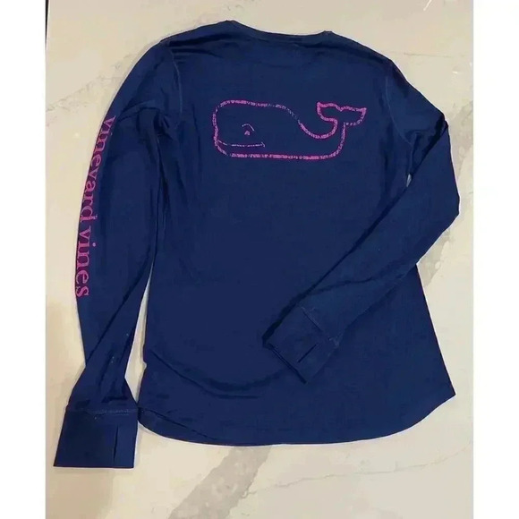 Vineyard Vine's Performance Blue Long Sleeve Top Pink Logo Women's Small - Picture 5 of 6